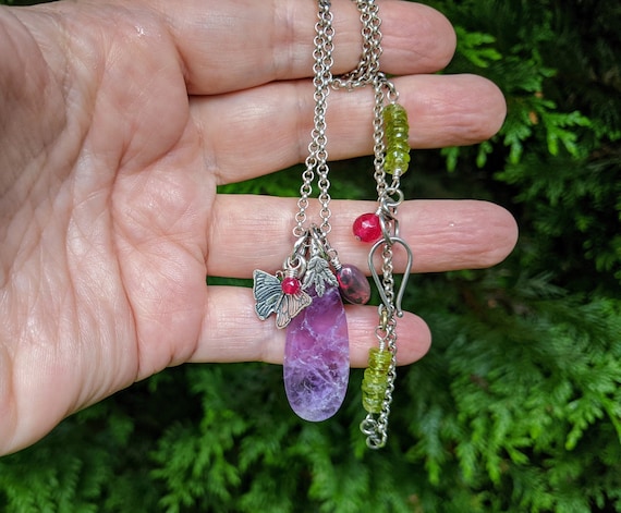 Amethyst Pendant Necklace Black 