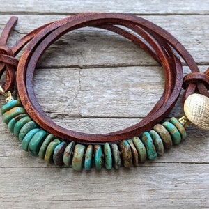 Genuine Turquoise Wrap Bracelet, Man Turquoise Bracelet, Men&#39;s bracelet, Men Bracelet, Bracelet for Men, Turquoise Leather Bracelet