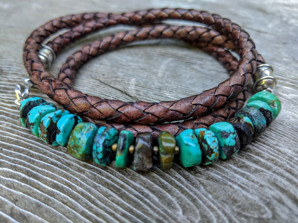 Men's Turquoise Bracelet Turquoise Leather Bracelet Etsy