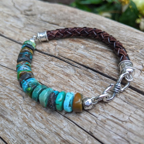 Turquoise Bead Leather Wrap Bracelet for Man or Woman Look Etsy