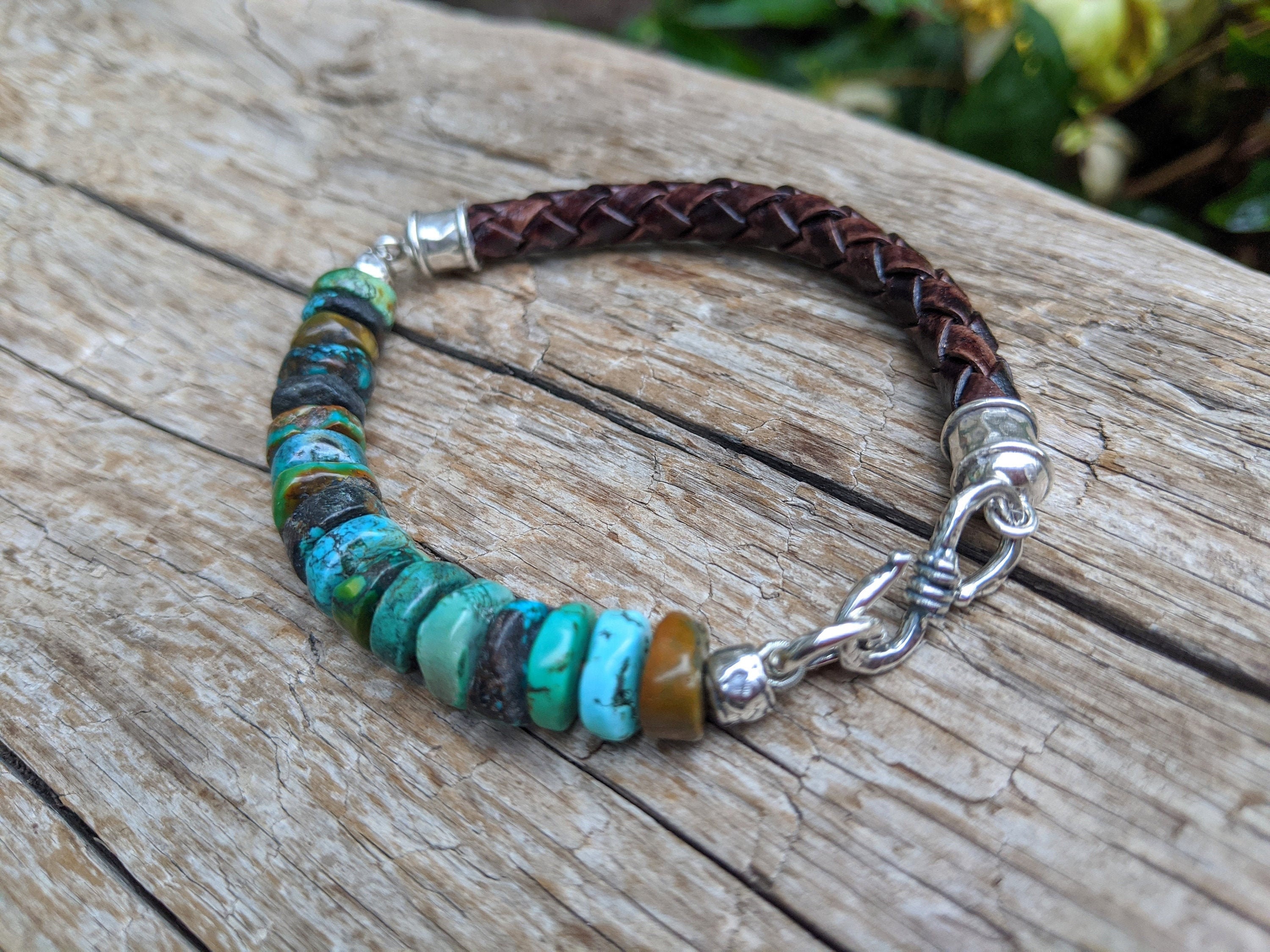 Mens turquoise leather bracelet deals