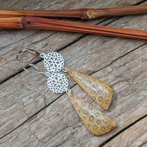 Versteinerte Korallen Ohrringe, Indonesische Fossile Korallen Ohrringe, Boho Ohrringe, Statement Ohrringe, Edelstein Ohrringe, Teardrop Ohrringe