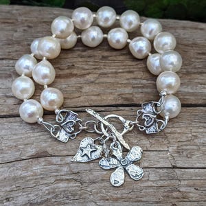 White Edison Pearl Bracelet: Sterling Silver Multi Strand Statement Jewelry