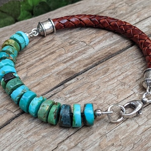 Turquoise Bracelet, Men&#39;s bracelet, Men Bracelet, Bracelet for Men, Leather Bracelet, Mens Beaded Bracelet, Turquoise Leather Bracelet,