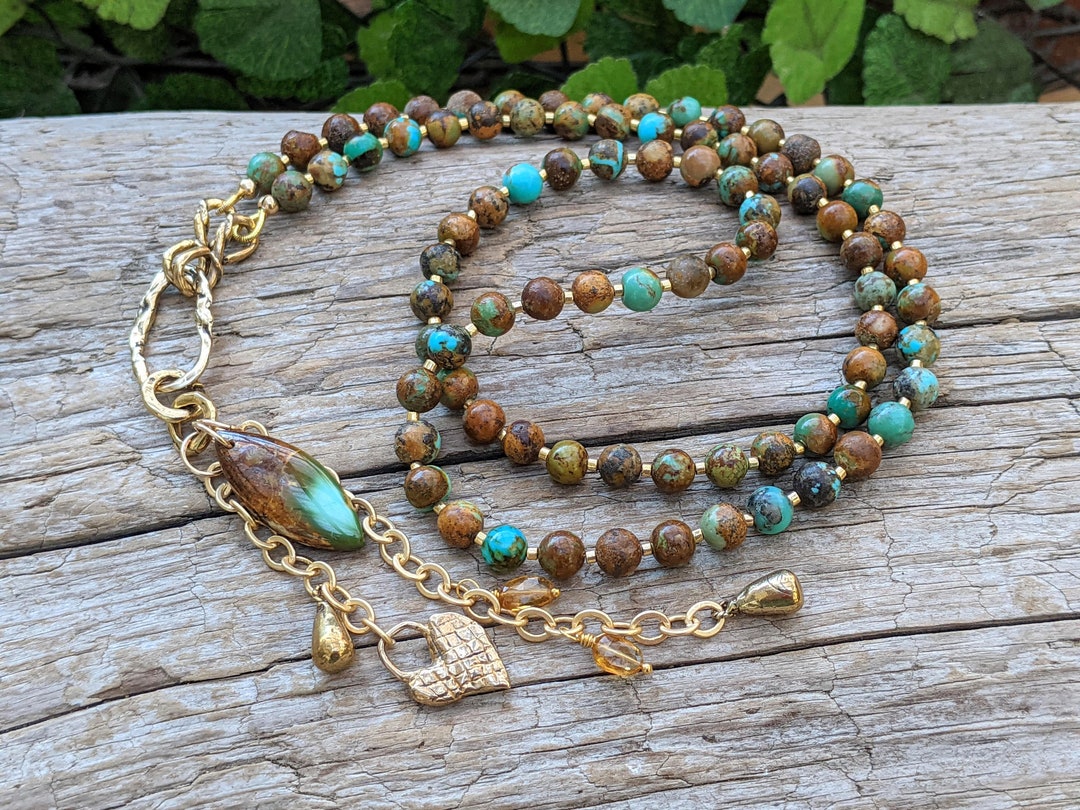 Genuine Turquoise Necklace, Statement Necklace, Long Turquoise