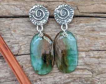 Pendientes de ópalo azul peruano, pendientes de plata con ópalo auténtico, pendientes llamativos artesanales