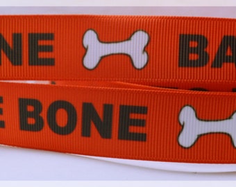 Bad to the Bone Dog Puppy Paws Bones Printed Grosgrain Ribbon 7/8" Scrapbooking Hair Bows bb012318