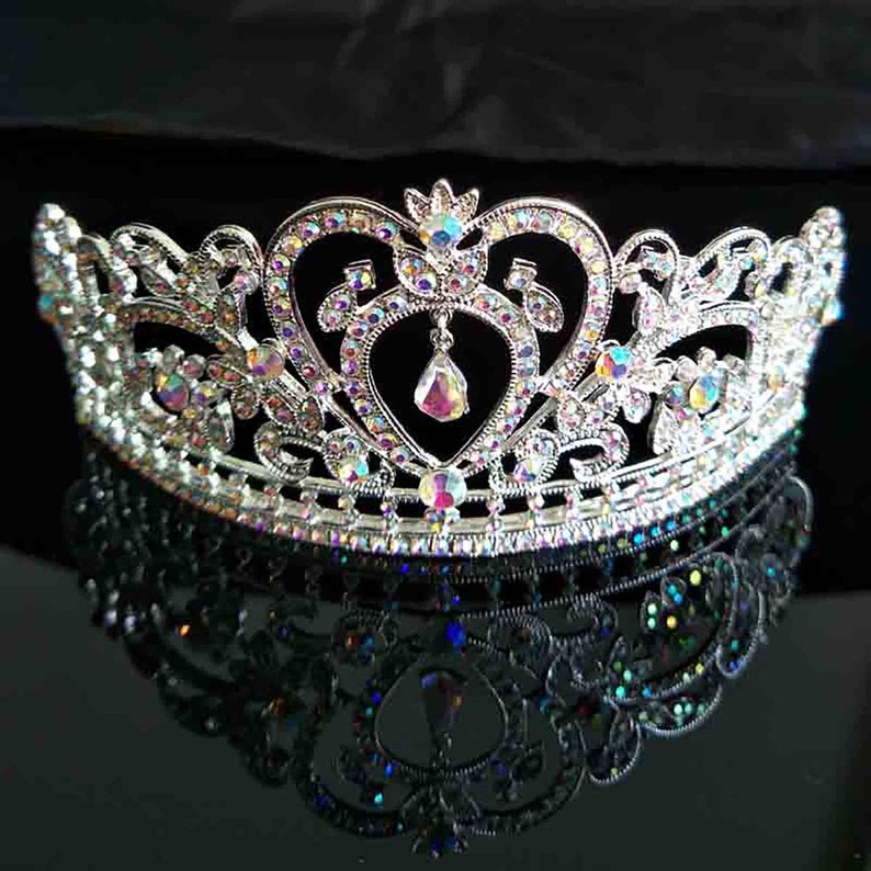 Crystal AB Rhinestone Silver tone Tiara Princess Prom Wedding Bridal Hair Jewelry Quinceanera Pageant headband Crown AB0921