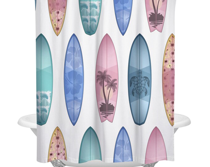 Surfboard Shower Curtain for Kids Ocean Coastal Tropical Etsy