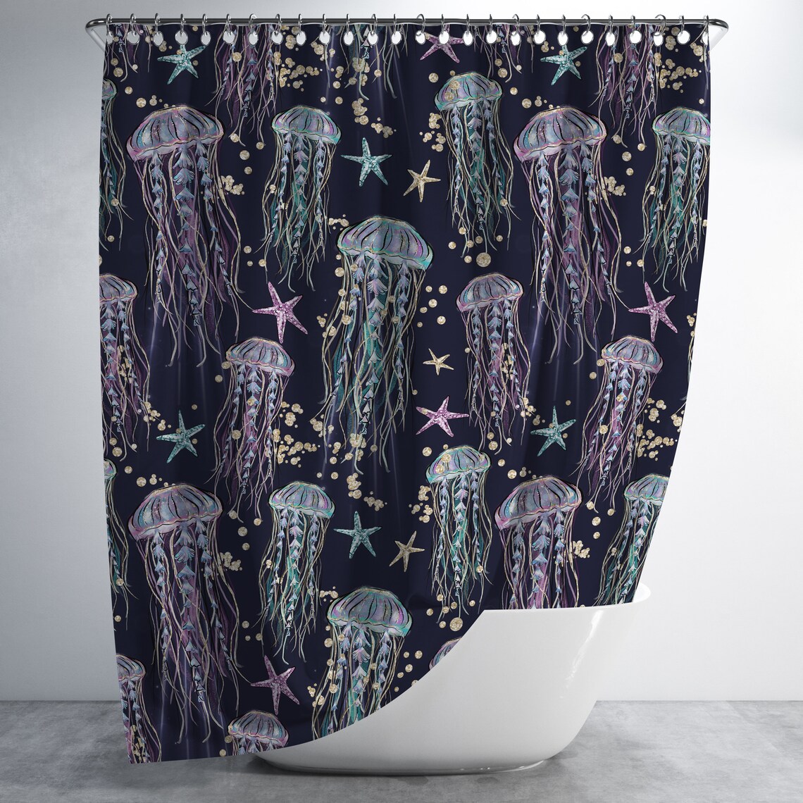 Jellyfish Shower Curtain Fabric Shower Curtain Ocean Theme Etsy