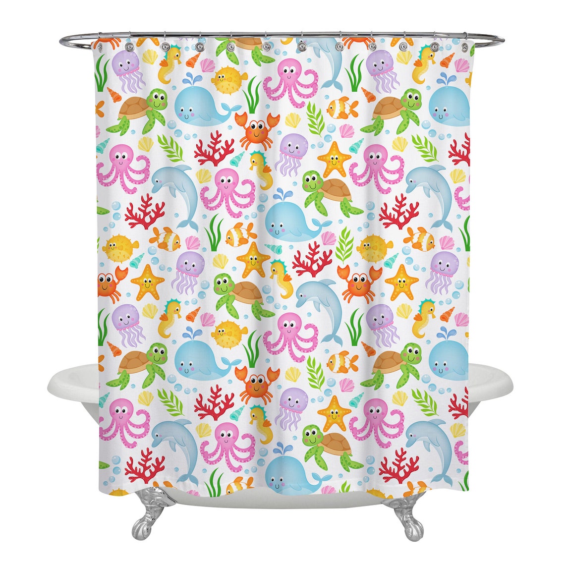 Kids Ocean Animal Shower Curtain for Beach Coastal Themed Etsy