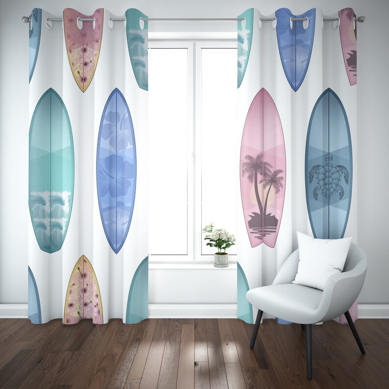 Surfboard Shower Curtain for Kids Ocean Coastal Tropical Etsy