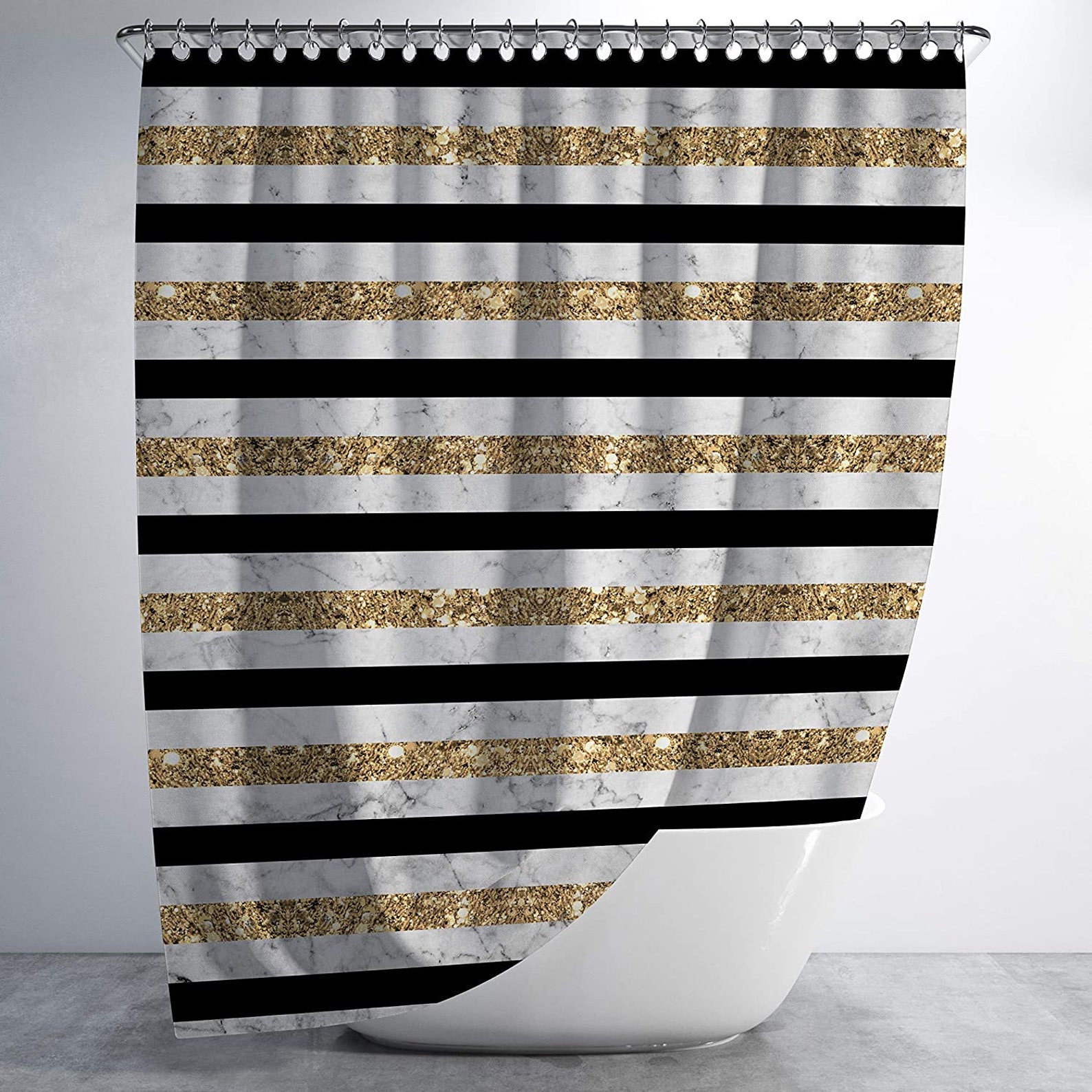Gold Black Marble Striped Shower Curtain Fabric Bathroom Etsy