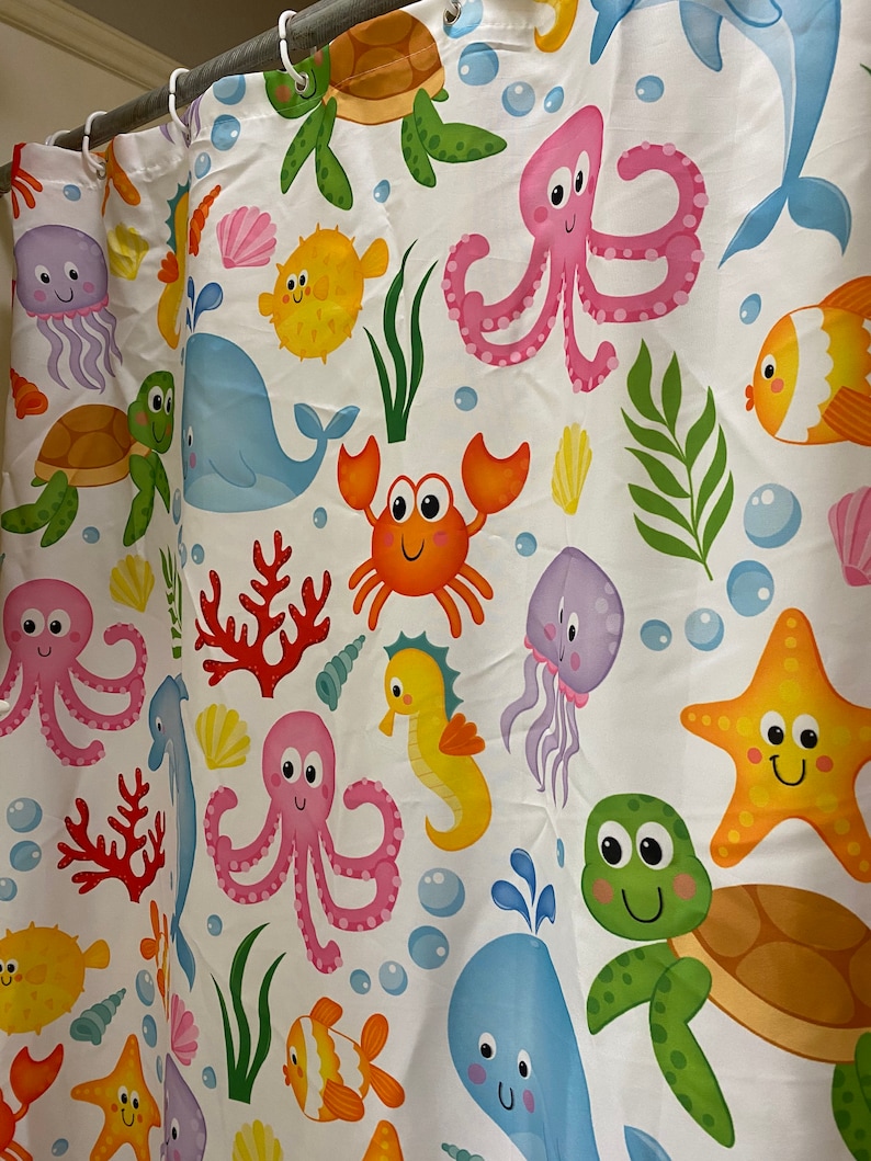 Kids Ocean Animal Shower Curtain for Beach Coastal Themed Etsy