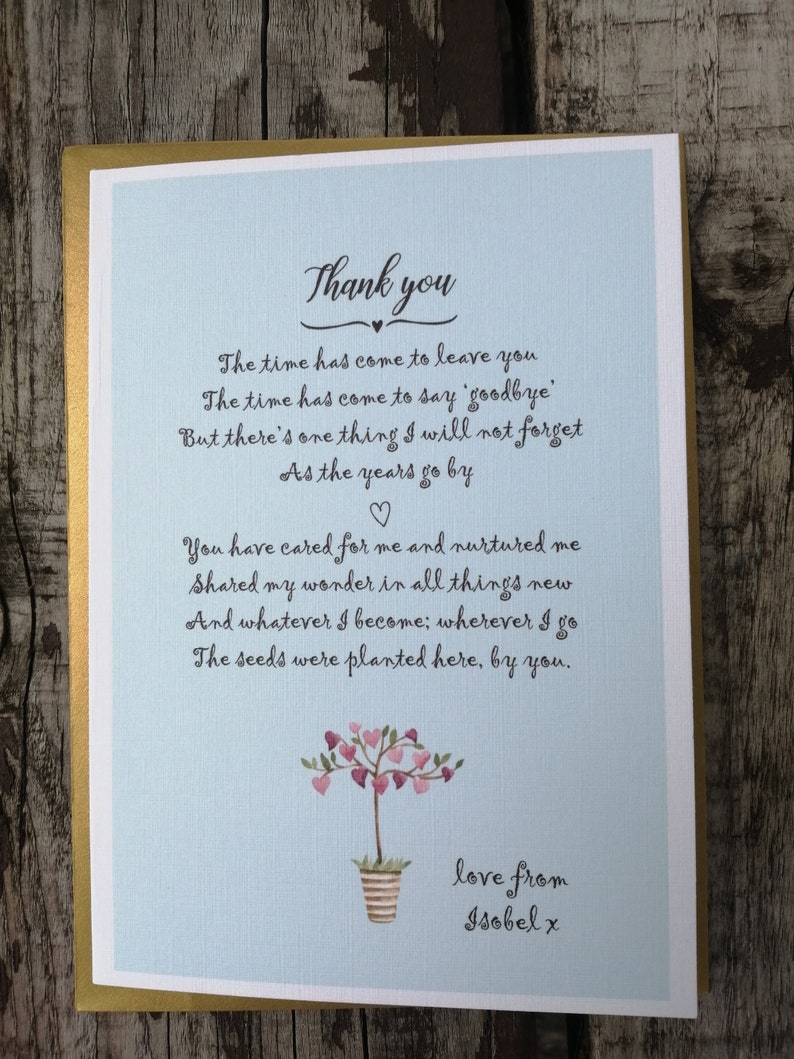THANK YOU CARD Nursery Teacher Foster Carer Etsy