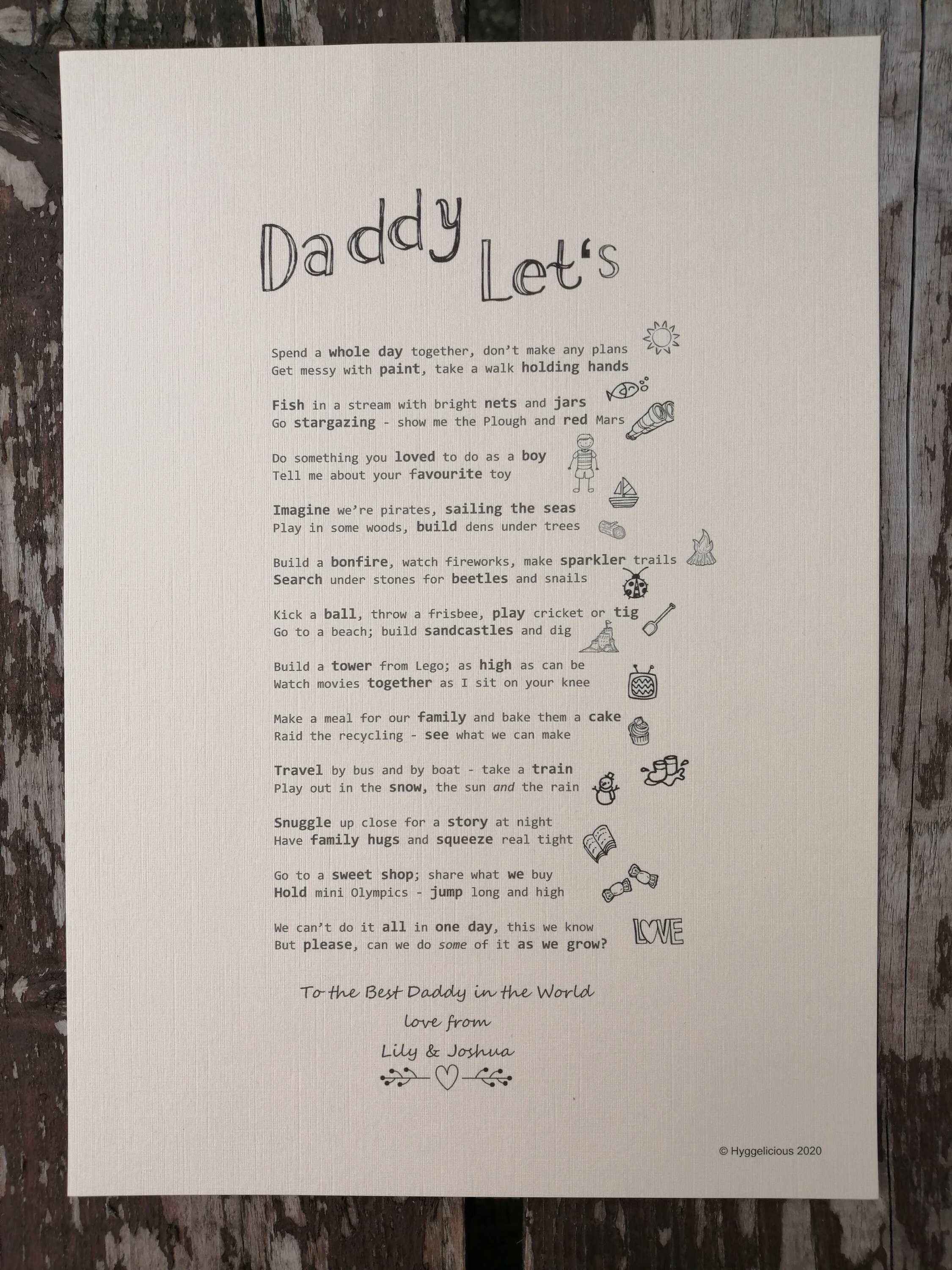 PERSONALISED Dad BIRTHDAY Gift A4 Poem Print Special