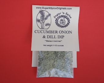 DIP MIX - Cucumber Onion & Dill - Great with vegetables, baked potatoes - Add sour cream - Each pack makes 4 (12 ounce) batches - Party Dip