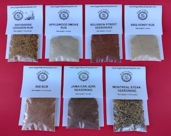 Meat/Seafood Seasonings SAMPLER (7) - Great on ribs, chicken, steak, fish/salmon, pork/beef roasts and chicken wings - Spice Rubs BBQ