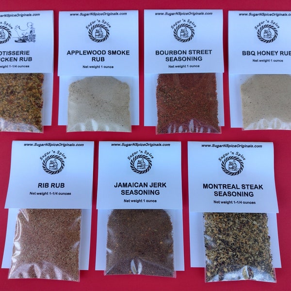 Meat/Seafood Seasonings SAMPLER (7) - Great on ribs, chicken, steak, fish/salmon, pork/beef roasts and chicken wings - Spice Rubs BBQ