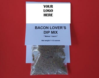 30 Dip Mixes - Choose from 8 flavors - Your Logo Personalized - Corporate Gift - Employee - Vegetable, Onion, Bacon, Spinach or Chili Mix