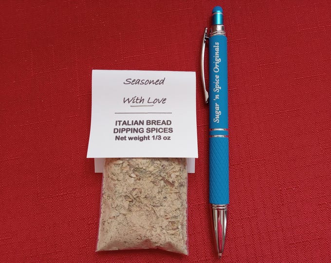 30 Bread Dipping Spices Italian - 1/3 ounce bag with tag - 2" x 3" - Wedding Favors - "Seasoned With Love" tag Attach to bottle of olive oil