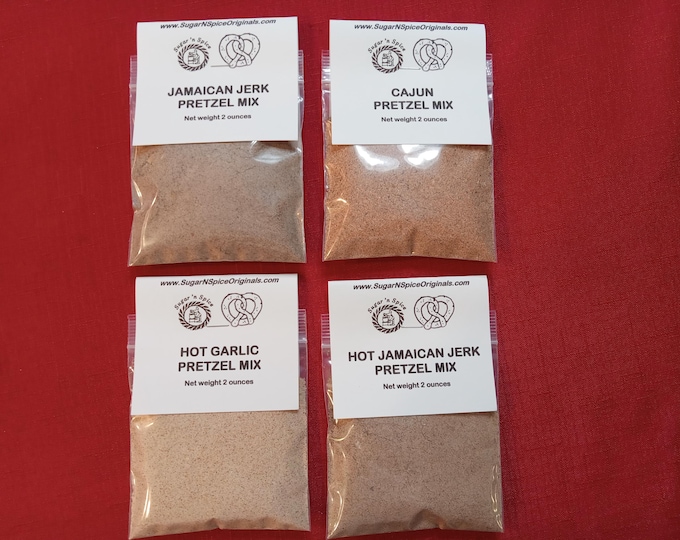 PRETZEL MIX - Mild, Medium Heat or Hot - Choose flavor and bake your pretzels by just adding margarine - Onion, Garlic, Jamaican Jerk & more
