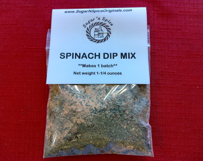 DIP MIX - Spinach - Great with bread bowl, crackers - Add sour cream - Makes an 8 ounce batch -Party Dip - Hostess gift - Cook gift