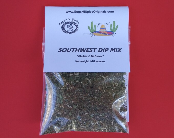 DIP MIX - Southwest Taco - Great with vegetables, chips, pretzels, nachos - Add sour cream - Each packet makes 2 batches - Mexican - Chili