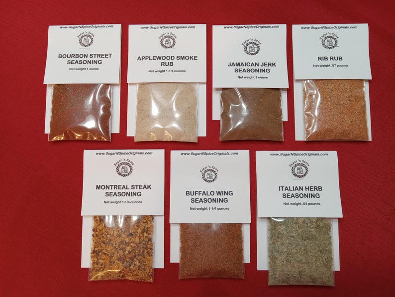 GIFT BOX Meat/Seafood Seasonings (7 different flavors) - Great on ribs, chicken, steak, fish/salmon - For cook, Dad - Spice Rubs BBQ image 2