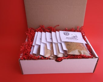 GIFT BOX Meat/Seafood Seasonings (7 different flavors) - Great on ribs, chicken, steak, fish/salmon - For cook, Dad - Spice Rubs BBQ