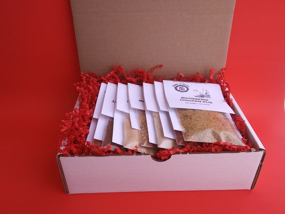 GIFT BOX Meat/Seafood Seasonings (7 different flavors) - Great on ribs, chicken, steak, fish/salmon - For cook, Dad - Spice Rubs BBQ