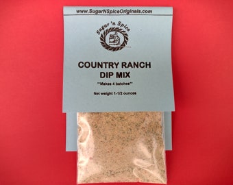 DIP MIX - Country Ranch - Great with vegetables, chips - Add sour cream - Makes 4 (12 ounce) batches  - Party Dip - Gift for Cook  Foodie