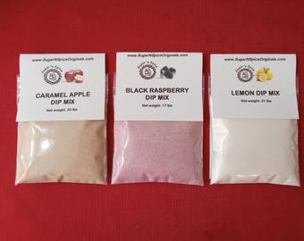 DIP MIXES (3) Caramel Apple, Black Raspberry & Lemon - Add cream cheese and sour cream - Great with apples, pears, strawberries, pretzels