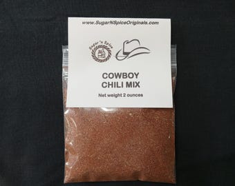 2 COWBOY CHILI MIXES - Makes one large pot of chili -  2 oz packet - Great with cornbread, crackers -Gift for your favorite cook - Bbq