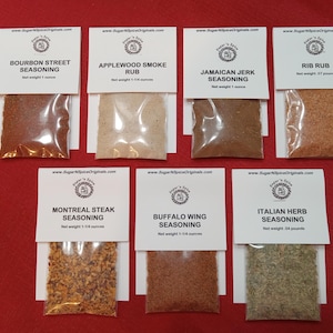 MUESTRAS DE CONDIMENTOS PARA CARNE Y MARISCOS (7) - Ideal para costillas, pollo, bistec, pescado/salmón, asados de cerdo/ternera y alitas de pollo - Spice Rubs BBQ imagen 1