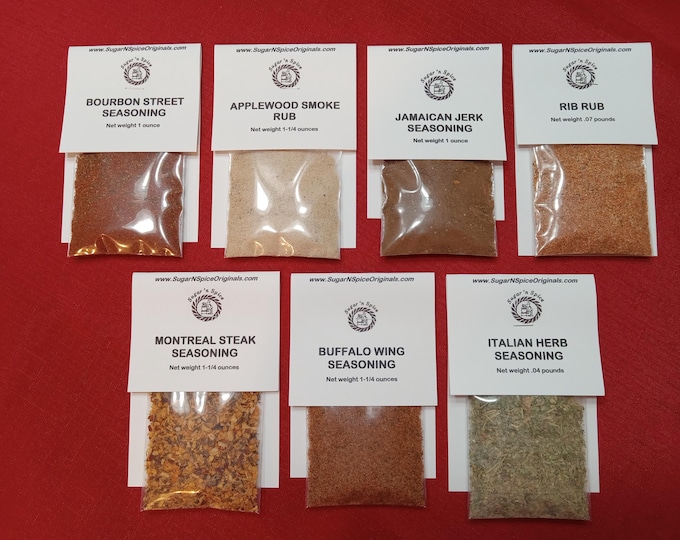 Meat/Seafood Seasonings SAMPLER (7) - Great on ribs, chicken, steak, fish/salmon, pork/beef roasts and chicken wings - Spice Rubs BBQ