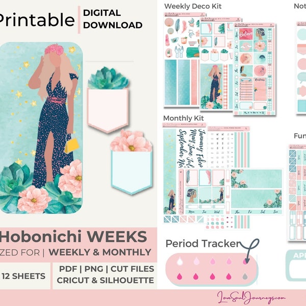 Hobonichi Planner Spring Hobonichi Weeks Functional Stickers Kit Includes, Printable Hobonichi Weekly & Monthly All-In-One Kit, D-HW-001