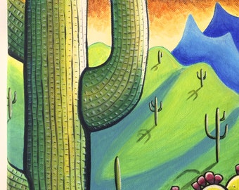 Arizona Desert Landscape Painting: Southwestern Saguaro Cactus Art