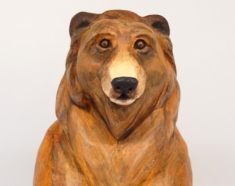 Original Grizzly Bear Clay Sculpture: Yellowstone Western Decor