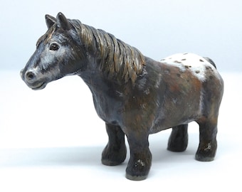 Spotted Shetland Pony Sculpture: Hand-Painted Clay Horse Ornament