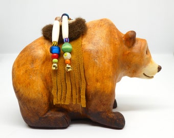 Clay Grizzly Bear Ornament: Native American Inspired Wildlife Decor