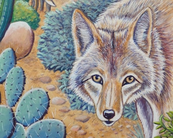 Coyote Giclee Print: Arizona Desert Landscape Art (8x10)