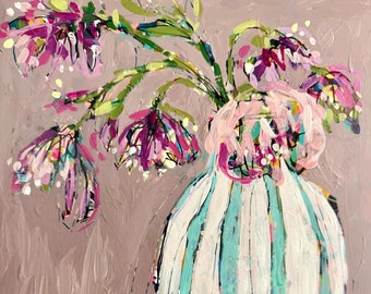 Day 2 Striped // February Flowers 2024, Stripes, Bouquet, Vase Botanical, Floral, Original Painting, Original Art, Free Shipping