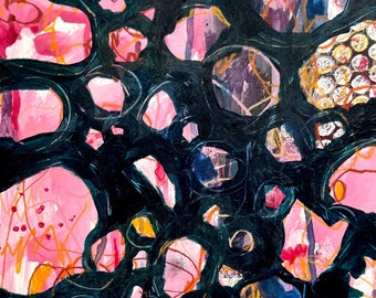 Pebble Hive // Abstract, Bright, Pink, Colorful, Original Painting, Original Art