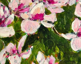 Day 8 Tree Blossoms // February Flowers 2024, Pink, Magnolia, Original Painting, Original Art, Free Shipping