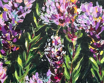 Day 6 Fluffy // February Flowers 2024, Floral, Purple, Botanical, Original Painting, Original Art, Free Shipping