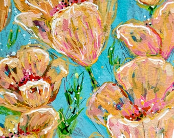 Orangesicle Tulips // Odd Size, February Flowers 2021, Flowers, Floral, Gift, Original Painting, Acrylic, Original Art