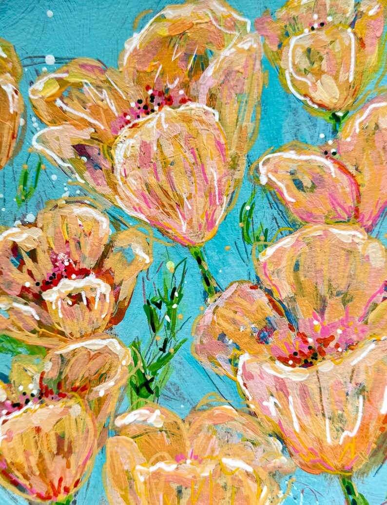 Orangesicle Tulips // Odd Size, February Flowers 2021, Flowers, Floral, Gift, Original Painting, Acrylic, Original Art image 1