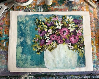 Day 23 Texture // February Flowers 2024, Bouquet, Vase, Still Life, Blossom, Floral, Original Painting, Original Art, Free Shipping