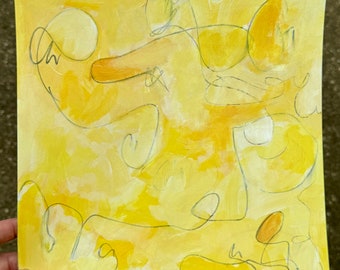 Mellow Sunday // Abstract, Cream, Yellow, Butter, Botanical, Original Painting, Original Art